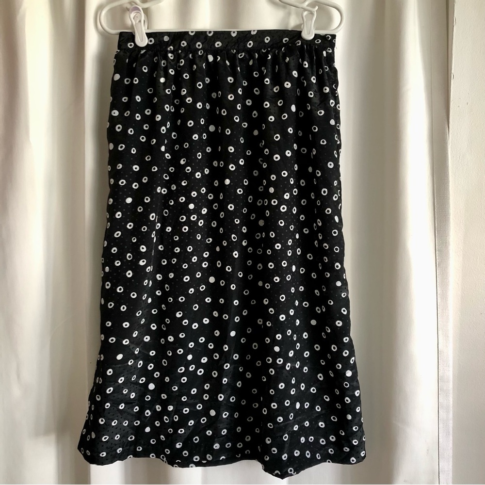 Vintage 80's skirt black white polka dots midi Cathy Daniels Medium 6 or 8